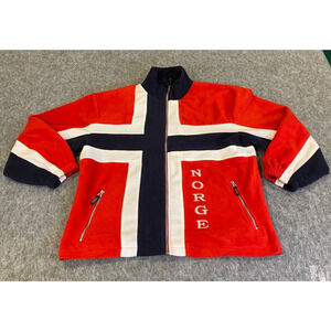 Rokk Norwegian Brand Unisex Red Zip Fleece Jacket Coat Sz XXL Flag Colorblock